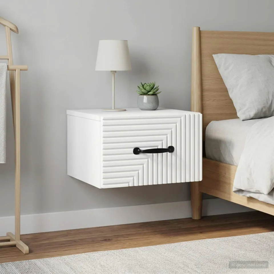 vidaXL Wandbeugel Bedkast 2 st Wit 34,5 x 33 x 20 cm Bewerkt hout, foto 4