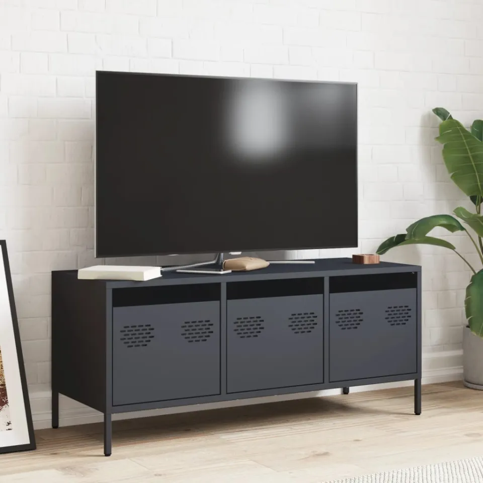 vidaXL Tv-meubel 101,5x39x43,5 cm koudgewalst staal antracietkleurig, foto 2