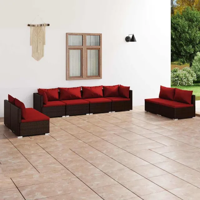 vidaXL 8-delige Loungeset met kussens poly rattan bruin, foto 2