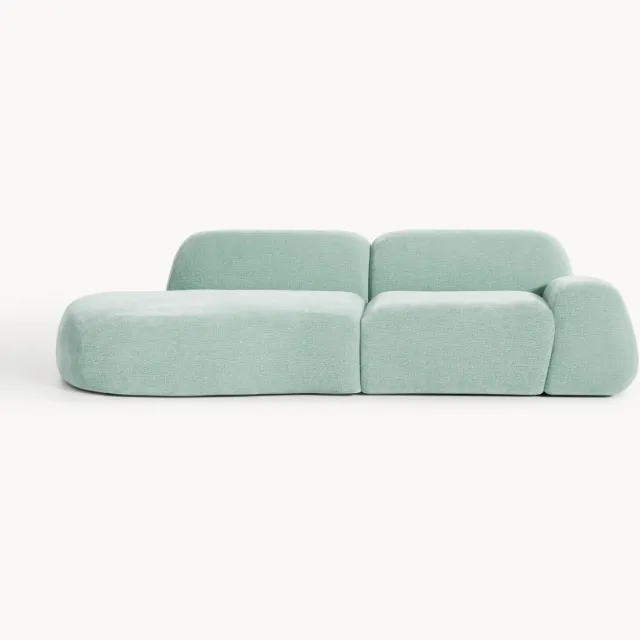 Westwing Collection Modulaire teddy chaise longue Wolke (3-zits) lichtgroen