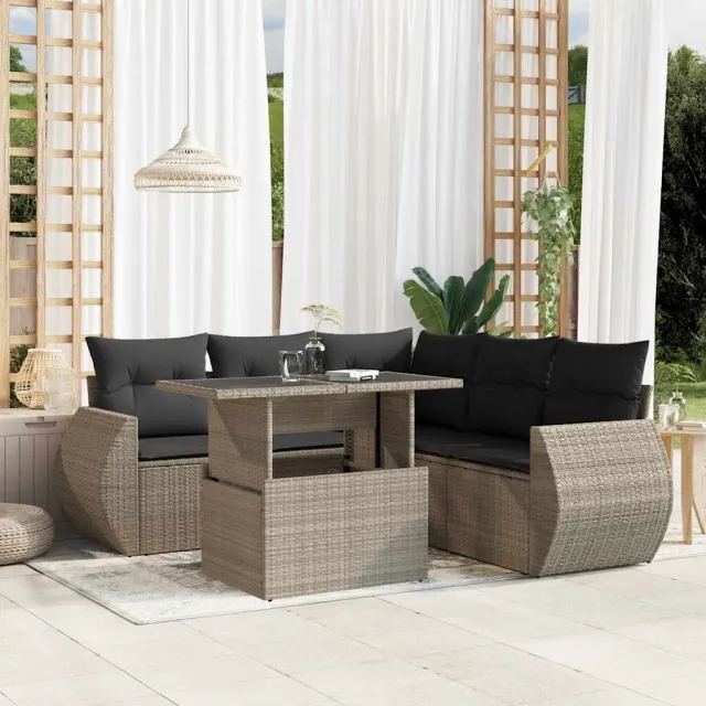 vidaXL 6-delige Loungeset met kussens poly rattan lichtgrijs grijs, foto 2