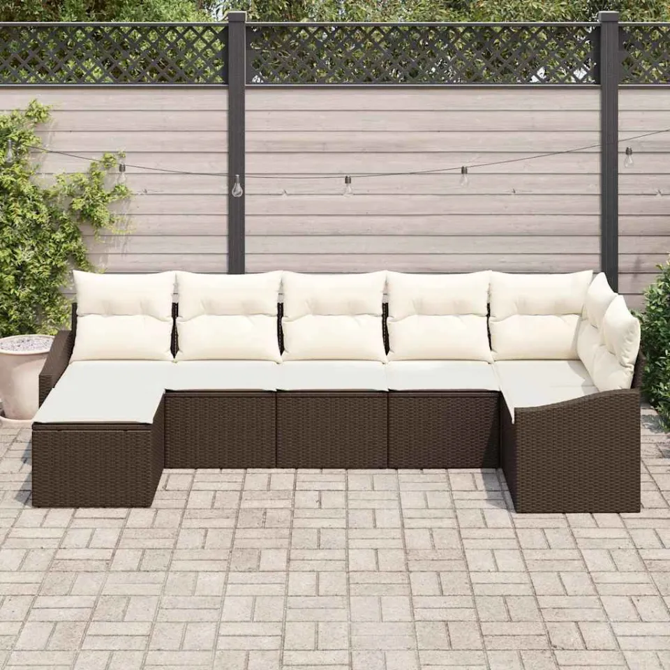 vidaXL Tuin Sofa Set 7 st Bruin en Crème poly rattan, foto 3
