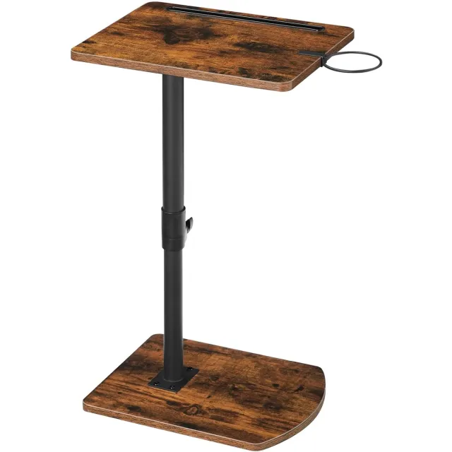 Unyqoos Verstelbare C-vormige bijzettafel met draaibaar blad en bekerhouder Vintage bruin en zwart