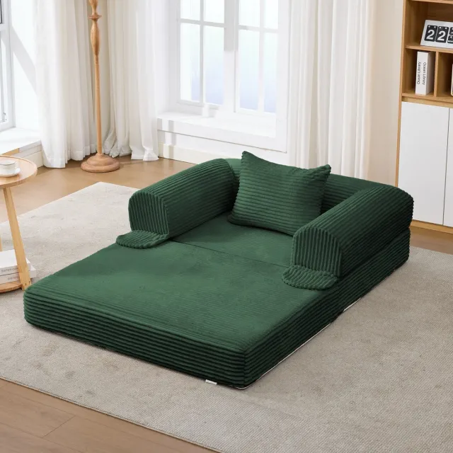 OKWISH Fauteuil Slaapbank 120 x 85 x 65 cm - Handmatig Uitklapbaar Eenpersoonsontwerp Met Kussen - Voor Woonkamer En Logeerkamer - Stof - Groen