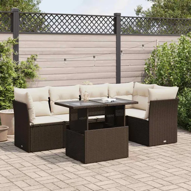 vidaXL 6-delige Loungeset met kussens poly rattan bruin, foto 2