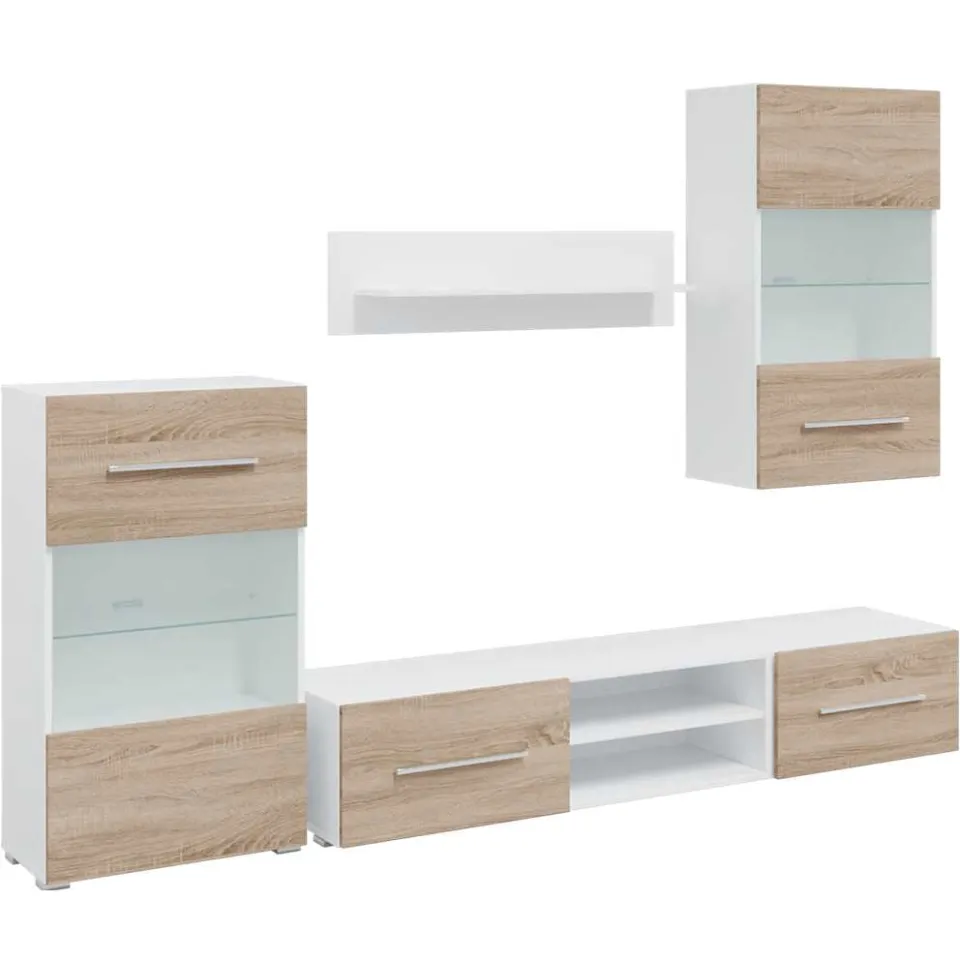 vidaXL 5-delige Tv-meubels met LED bewerkt hout sonoma eiken Bruin