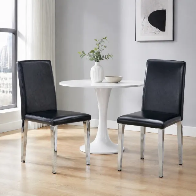 COVREO Eetkamerstoel set van 2 90 x 41 cm zwart en zilver kunstleer met metalen onderstel