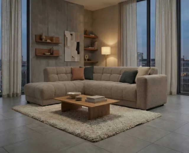 Meubelplaats Hoekbank Cosy Links stof Egon 40 Taupe – 272x215x78 cm - modern