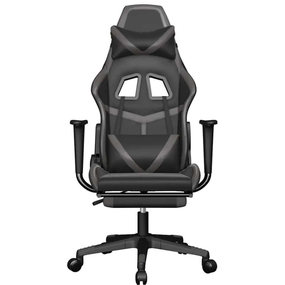 vidaXL Gamestoel met voetensteun kunstleer zwart en grijs