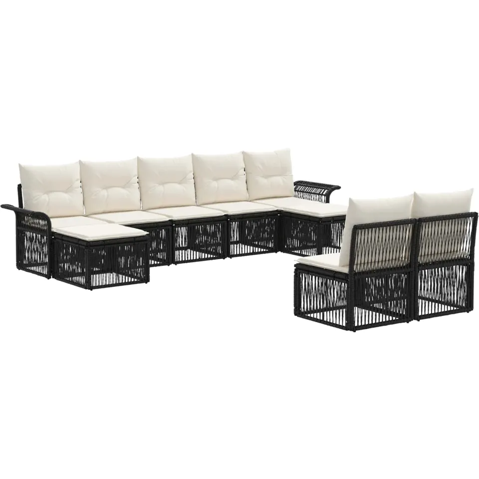 vidaXL Tuinbankenset 9 st 9-zits Zwart poly rattan, foto 3