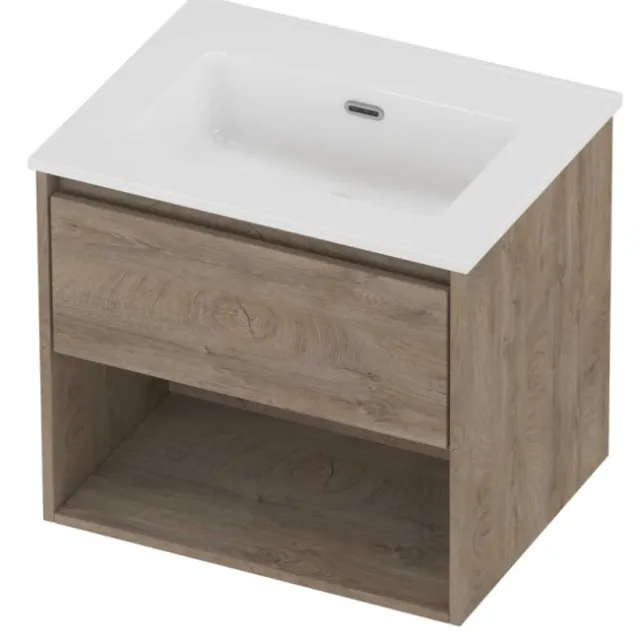 Proline Tribute Badmeubelset Porselein Elegant Schap 60x46x54 cm Glans Wit Raw Oak Eiken