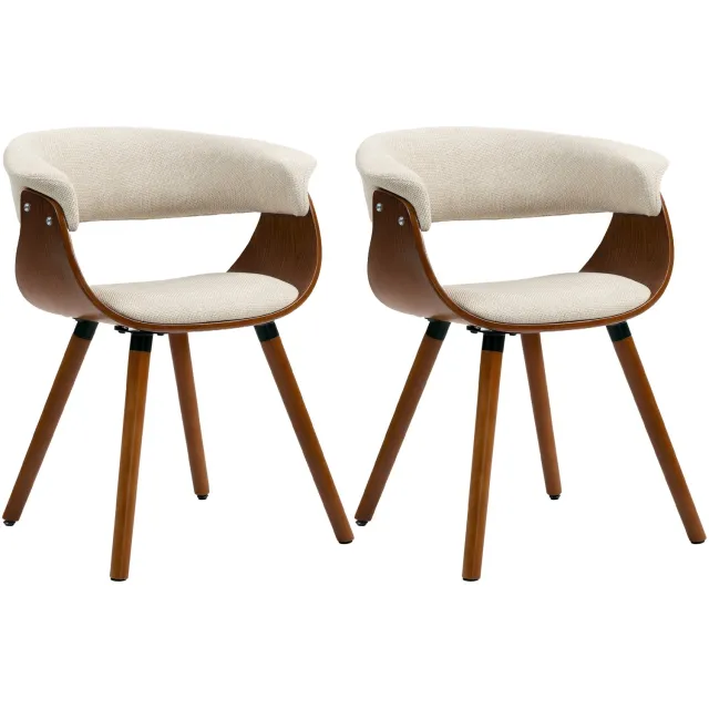 Homona Eetkamerstoel met gebogen rugleuning - Met stoffen bekleding in linnenlook en beukenhouten poten - 62 x 55 x 75 cm - Beige