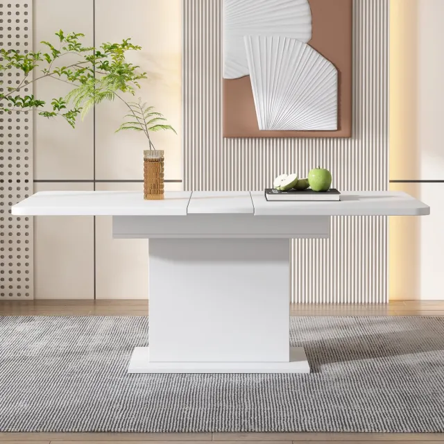 MODFU Uitschuifbare eettafel met opbergruimte, wit - ruimtebesparend en multifunctioneel