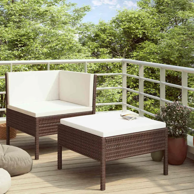 vidaXL 2-delige Loungeset met kussens poly rattan bruin, foto 2