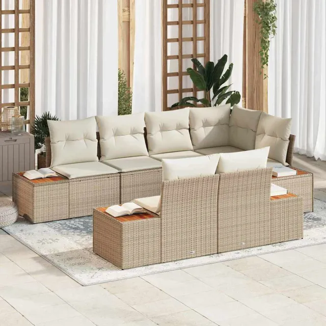 vidaXL Tuin Sofa Set 7 st Beige poly rattan, foto 2