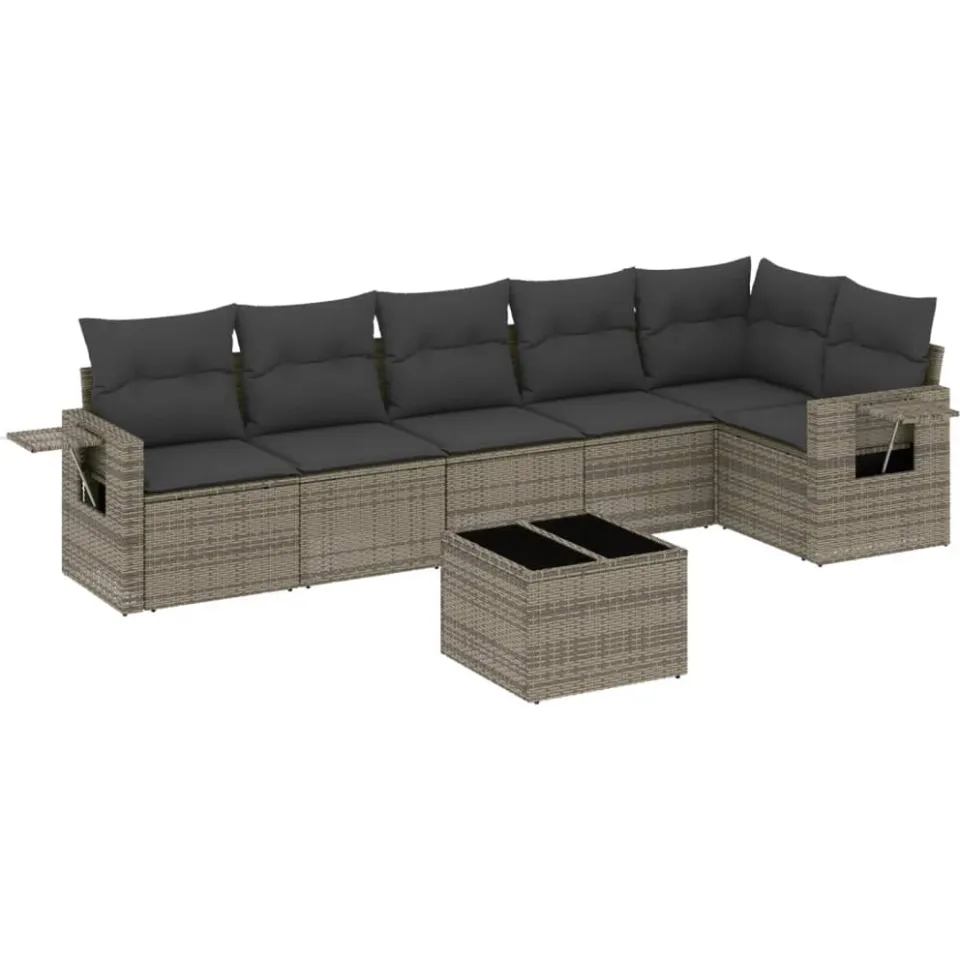 vidaXL 7-delige Loungeset met kussens poly rattan grijs
