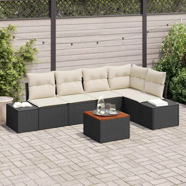 vidaXL Tuinbankenset 6 st Zwart en Crème poly rattan, foto 2