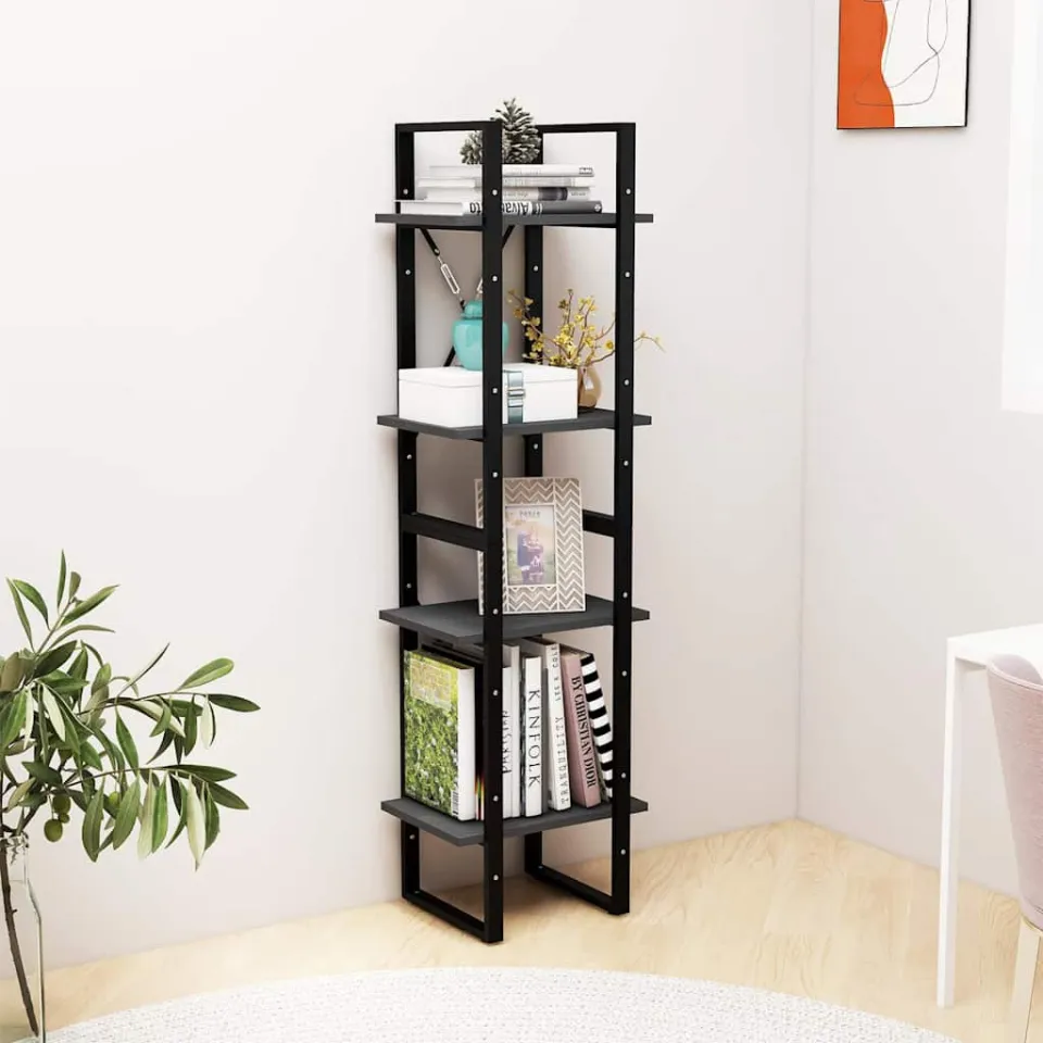vidaXL Boekenkast met 4 schappen 40x30x140 cm massief grenenhout grijs, foto 3