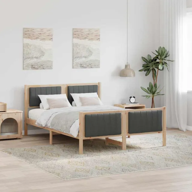 vidaXL Bedframe Bruin en donkergrijs 135 x 190 cm Massief grenenhout