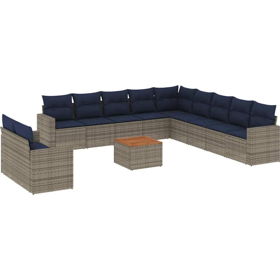 vidaXL 12-delige Loungeset met kussens poly rattan grijs, foto 3