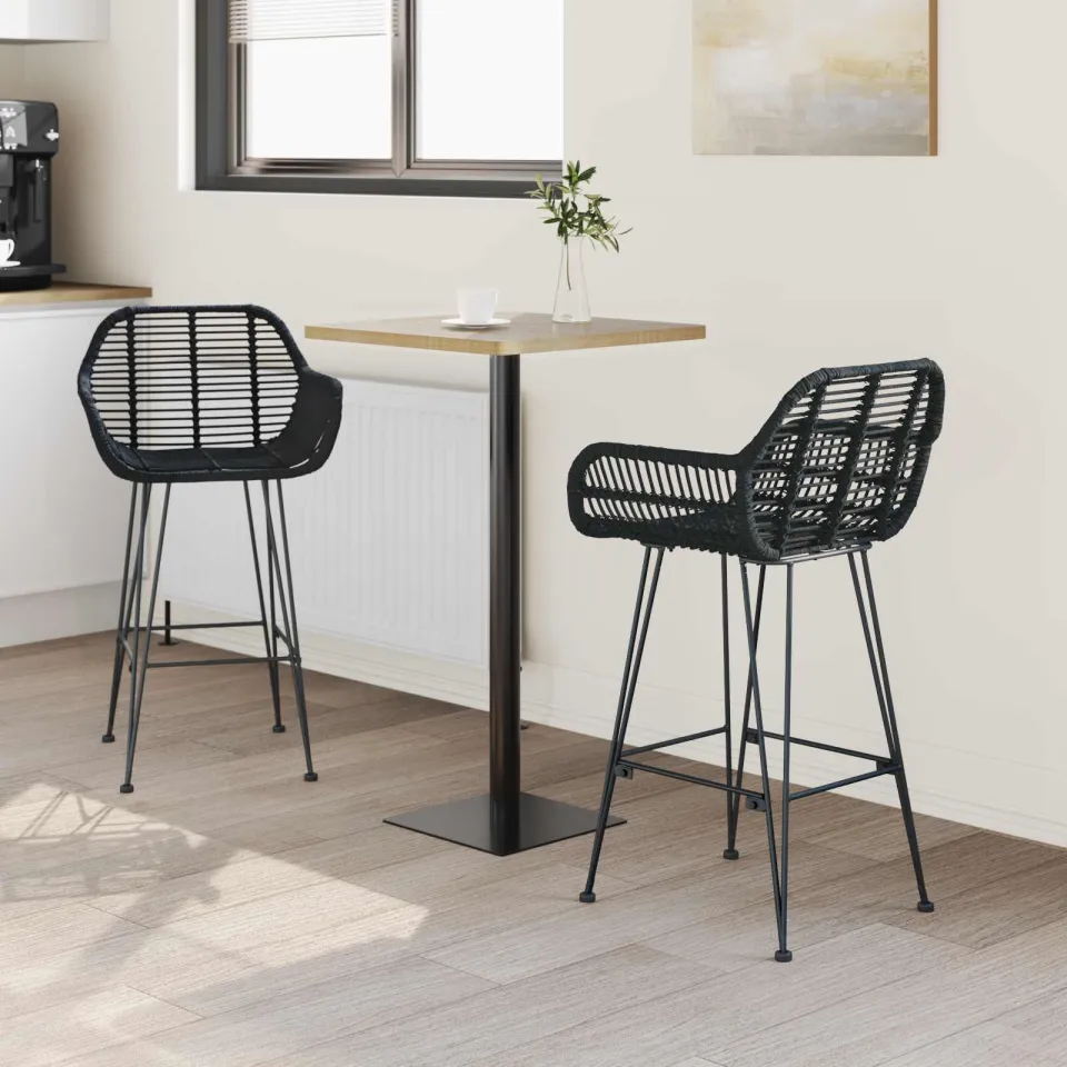 vidaXL Barkruk 2 st Zwart 55 x 52 x 92 cm Riet en IJzer, foto 3