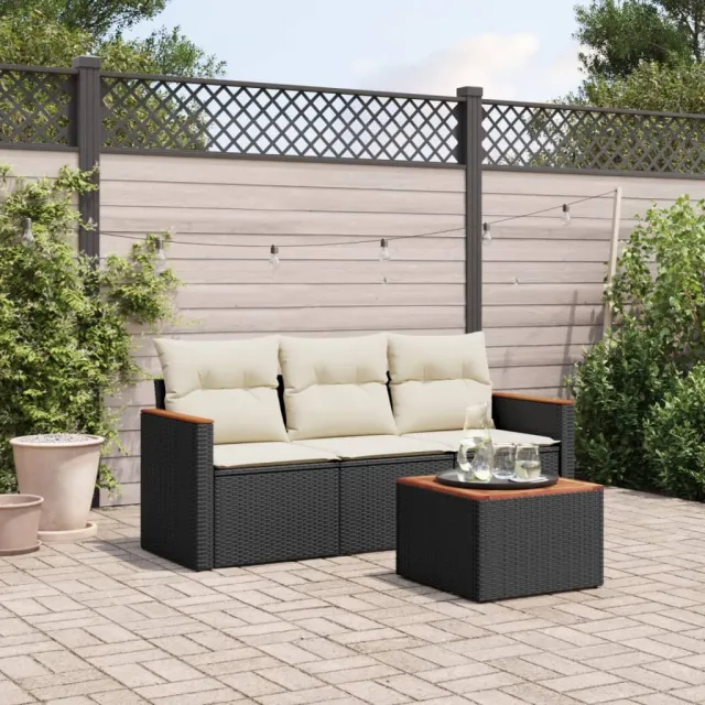 vidaXL 4-delige Loungeset met kussens poly rattan zwart, foto 2