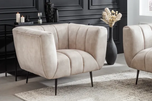 Invicta Interior Retro fauteuil NOBLESSE 105cm champagne fluweel met decoratieve quilting - 43267 Zie omschrijving