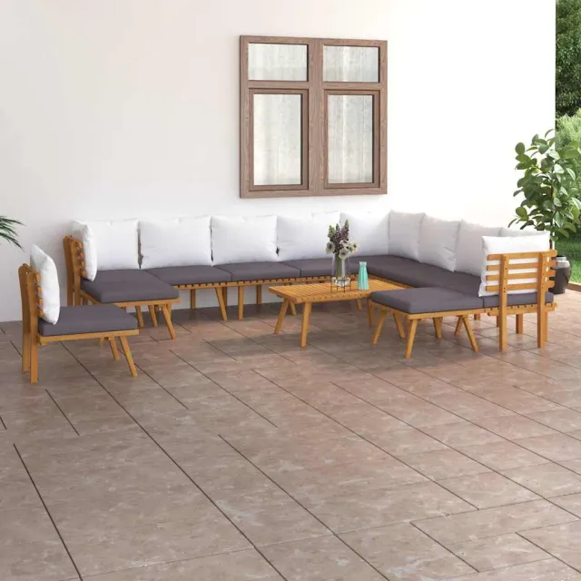 vidaXL 12-delige Loungeset met kussens massief acaciahout bruin, foto 2