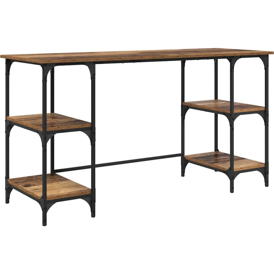 vidaXL Bureau met plank Oud Hout 140 x 50 x 75 cm Bewerkt hout bruin, foto 3