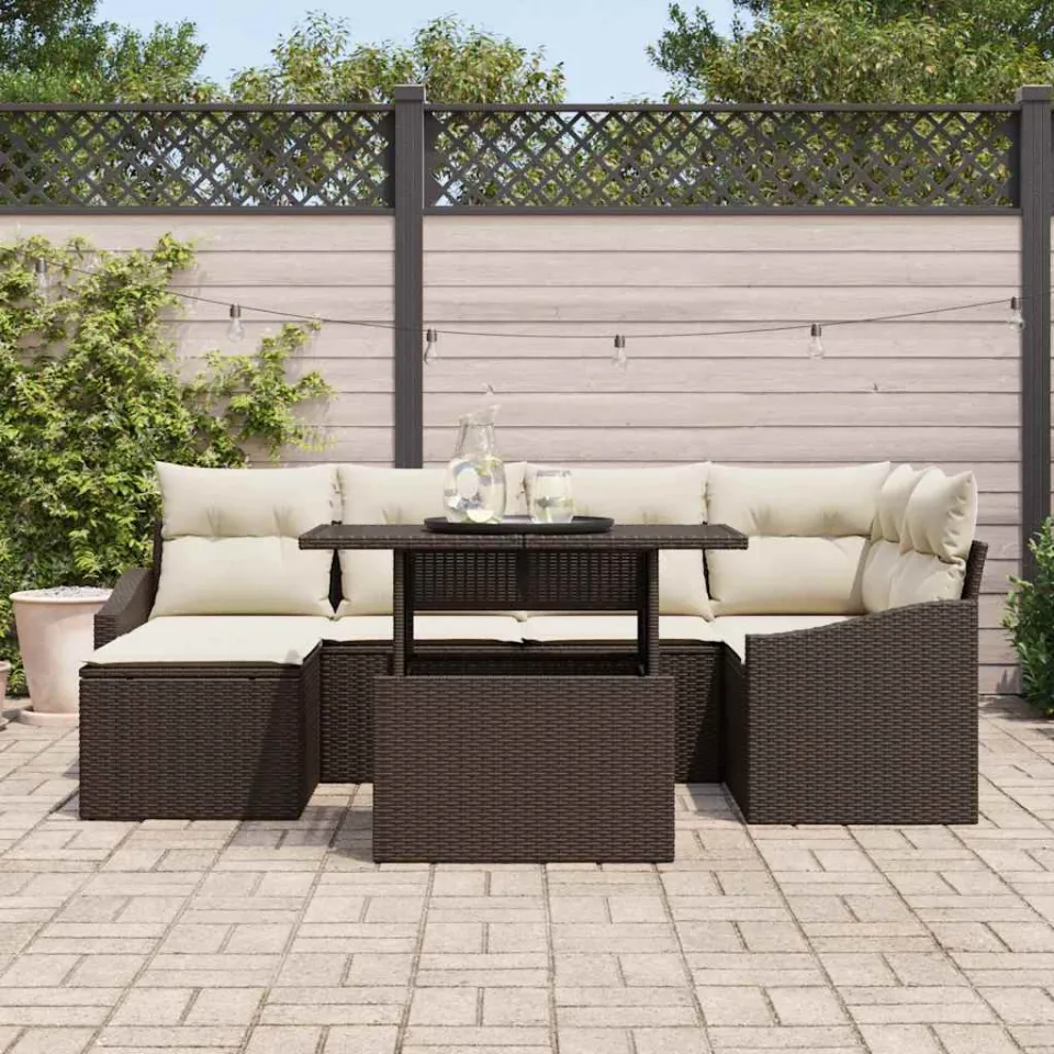 vidaXL Tuin Sofa Set 7 st Bruin en Crème poly rattan, foto 3