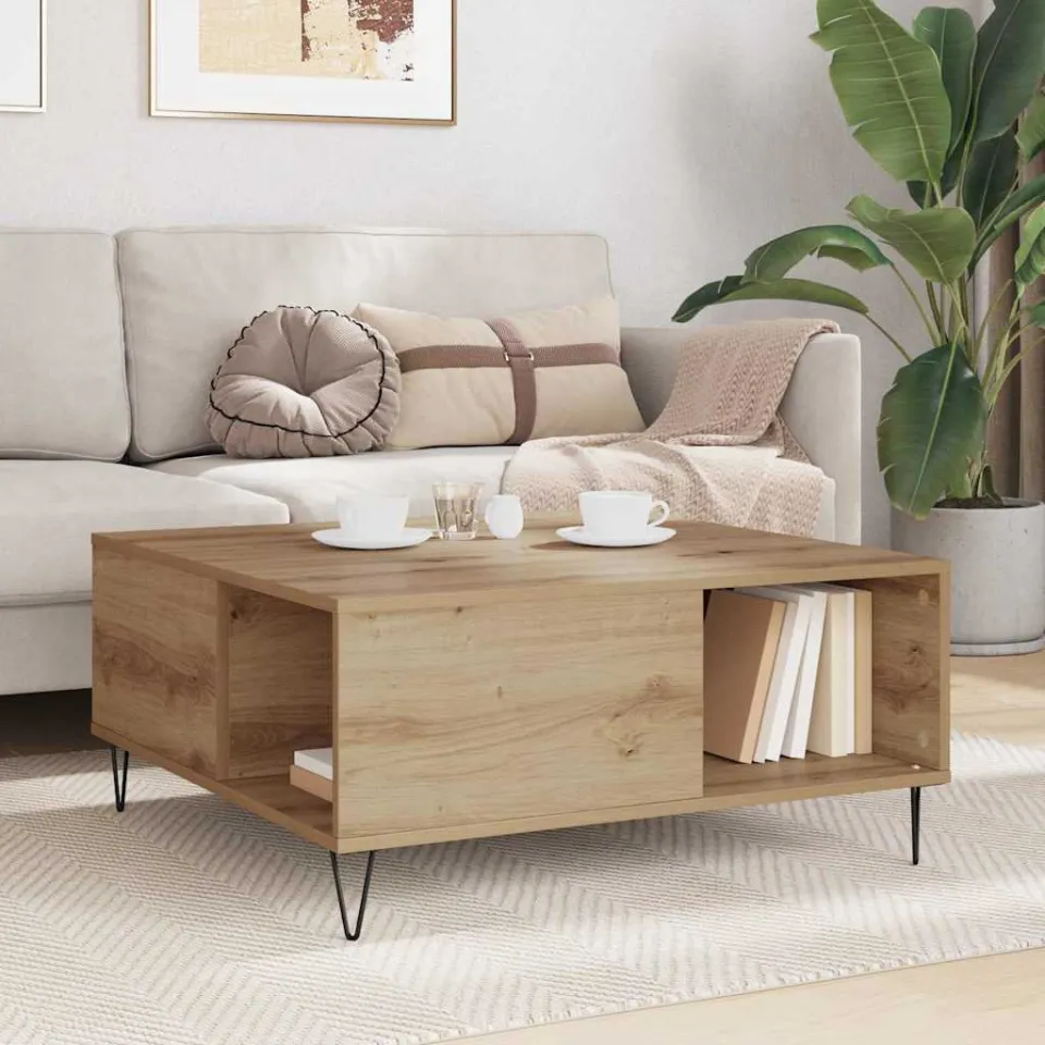 vidaXL Salontafel Artisan Eiken 80 x 80 x 36,5 cm Bewerkt hout, foto 4