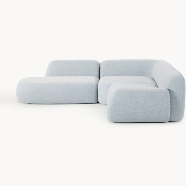 Westwing Collection Modulaire bouclé hoekbank Wolke (4-zits) met chaise longue Lichtblauw