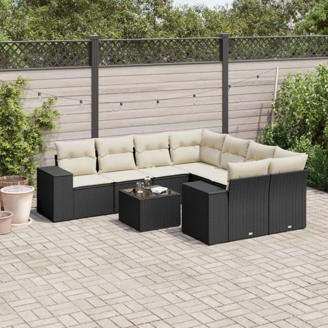 vidaXL 9-delige Loungeset met kussens poly rattan zwart, foto 2