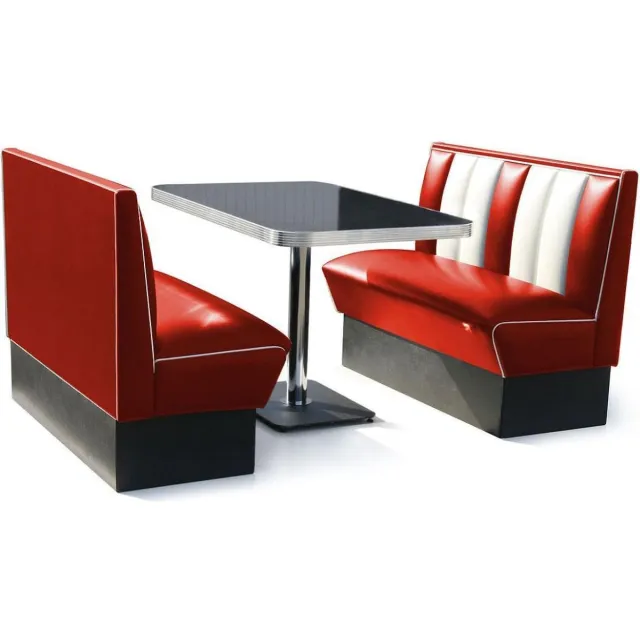 Bel Air Retro Fifties Furniture 2 x Classic Dinerbooth Rood + Tafel