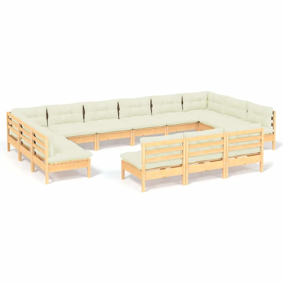 vidaXL 13-delige Loungeset met crèmekleurige kussens grenenhout, foto 4