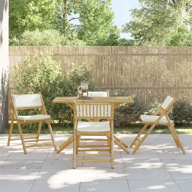 vidaXL 5-delige Bistroset inklapbaar met kussens bamboe crèmewit, foto 2