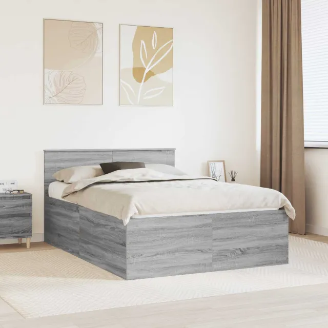 vidaXL Bedframe Grijs Sonoma 150 x 200 cm Bewerkt hout