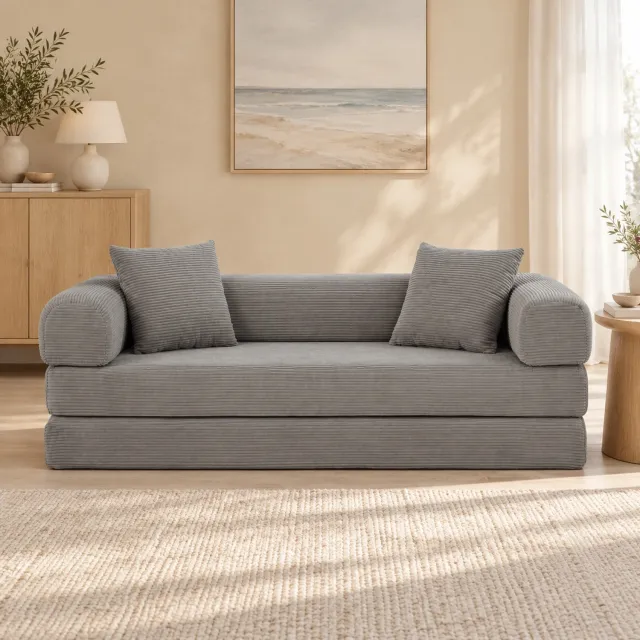 WUVRIE 3-zits slaapbank 195x89x59 cm - Omvormbaar tot eenpersoonsbed - Taupe