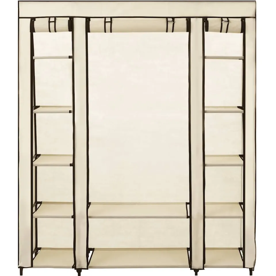 vidaXL Kledingkast met vakken en stangen 150x45x176 cm stof crème, foto 4
