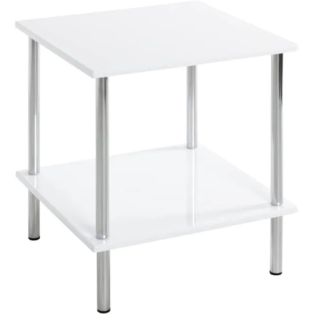 Unyqoos Moderne bijzettafel met chromen frame en hoogglans witte MDF planken