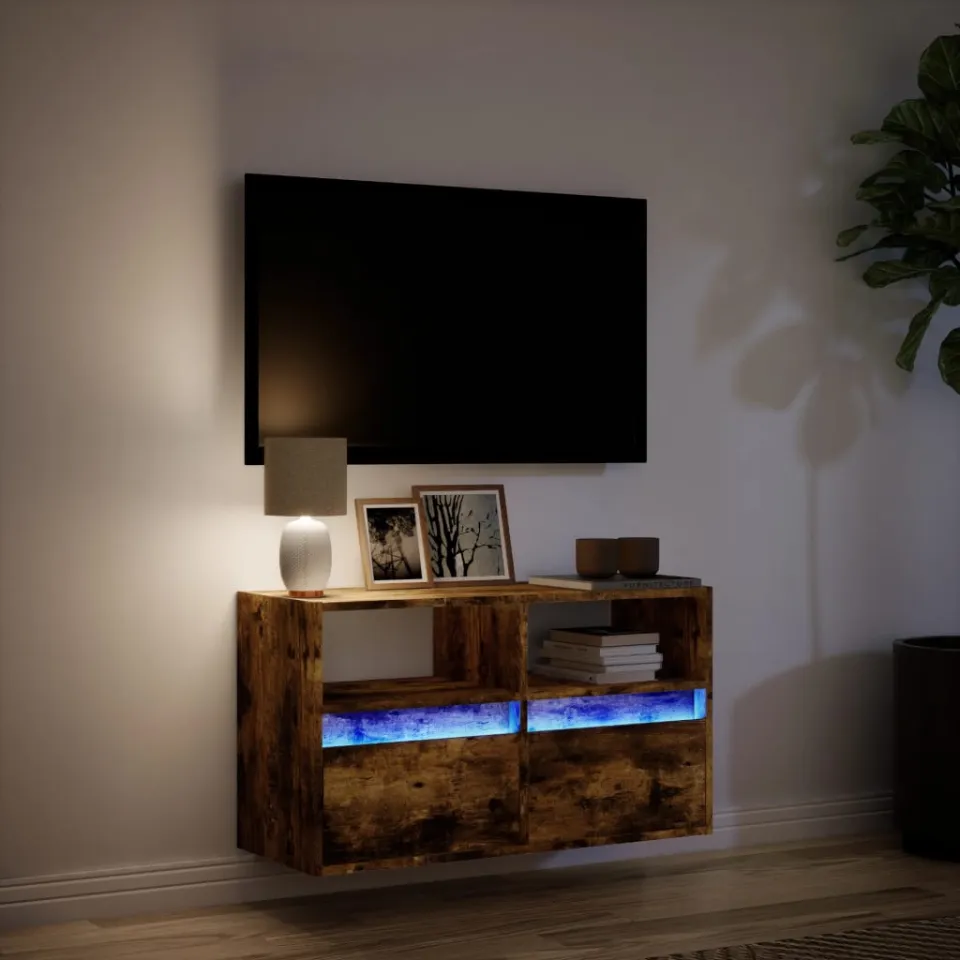 vidaXL Tv-wandmeubel met LED-verlichting 80x31x45 cm gerookt eiken, foto 4
