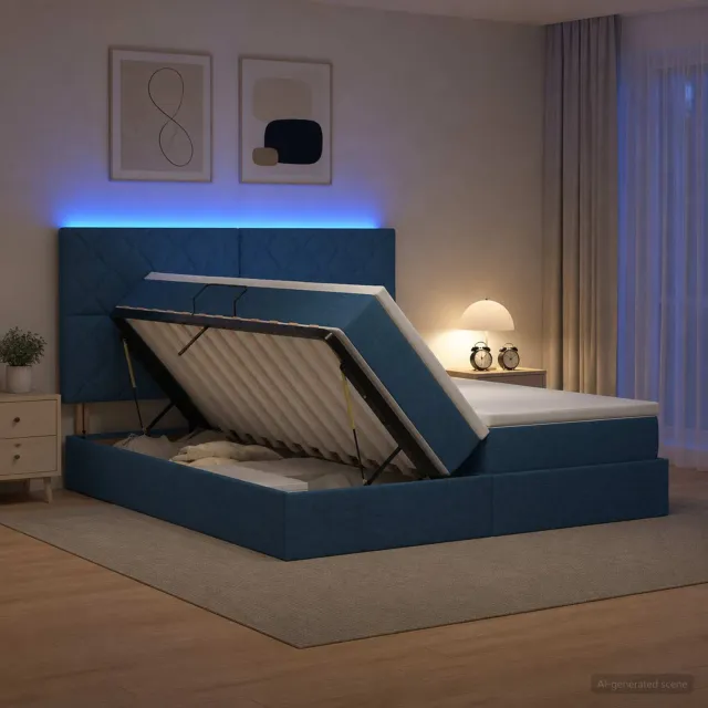 vidaXL LED Opslagbed met Matras Blauw 180 x 200 cm Stof
