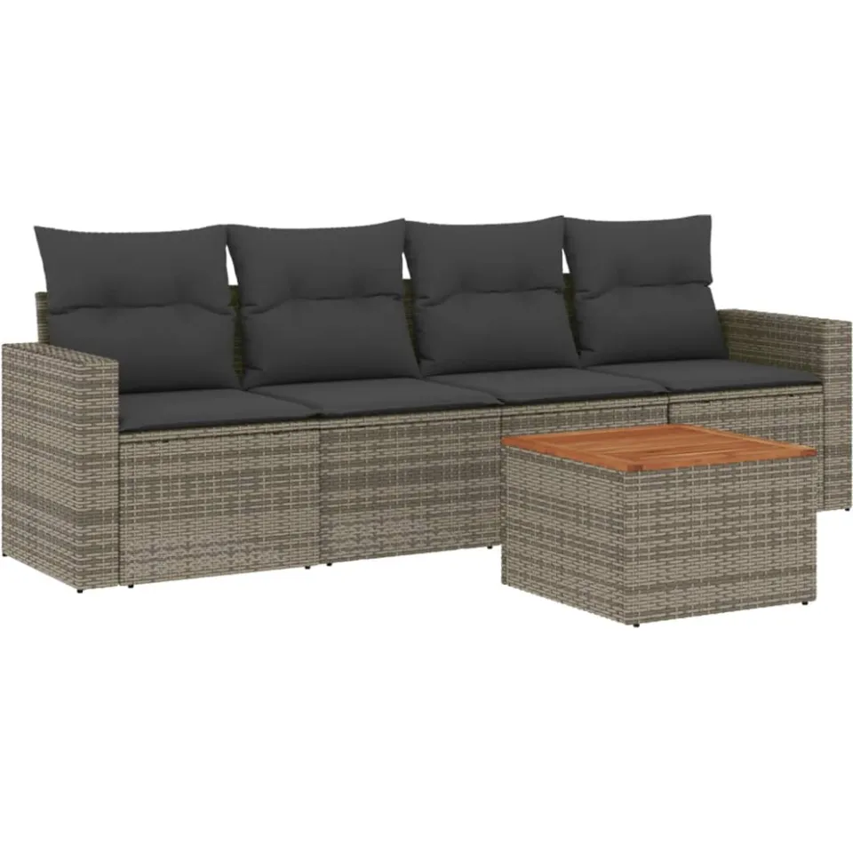 vidaXL 5-delige Loungeset met kussens poly rattan grijs, foto 3