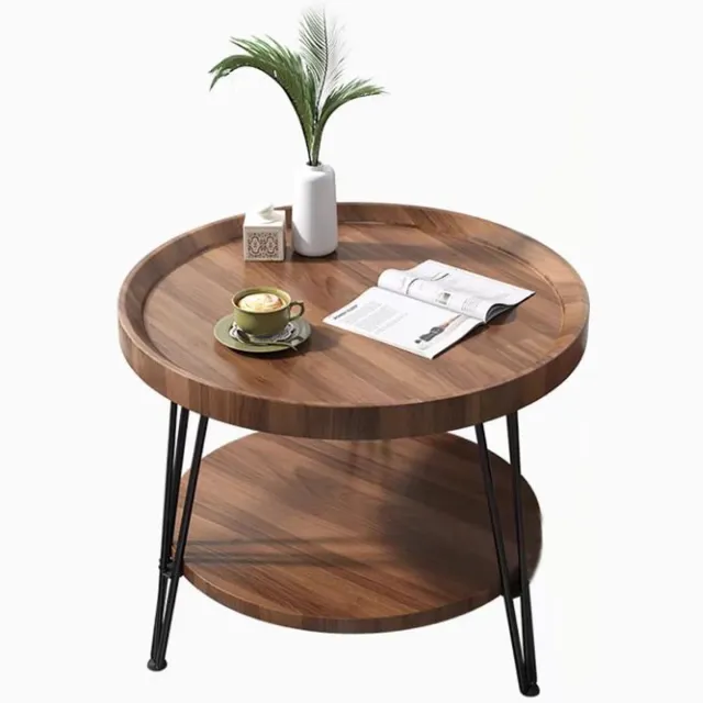 Ibenzoa Multifunctionele Houten Bijzettafel met Dubbele Niveau Opbergruimte - Modern Design bruin