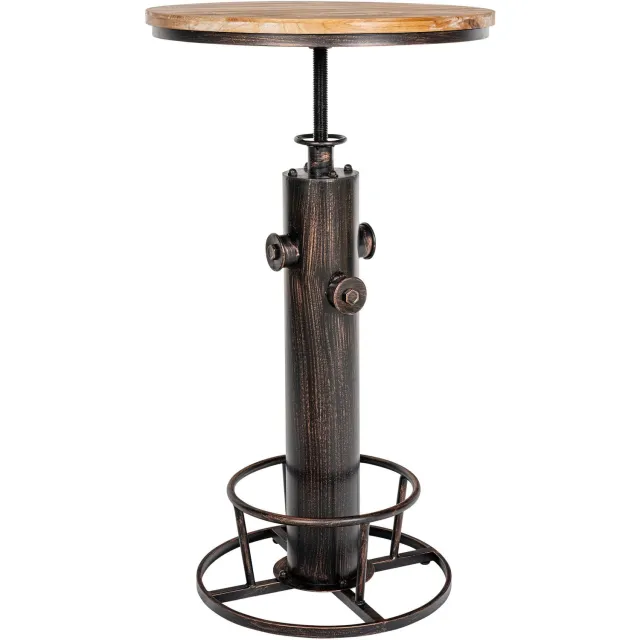 Luxe Comfort Bartafel – Ronde Statafel – In Hoogte Verstelbaar – Industriële Hoge Tafel – Hout en Metaal – Ø 54 cm – Brons bronzen