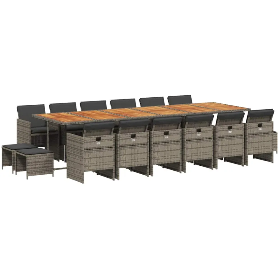 vidaXL 17-delige Tuinset met kussens poly rattan grijs, foto 3