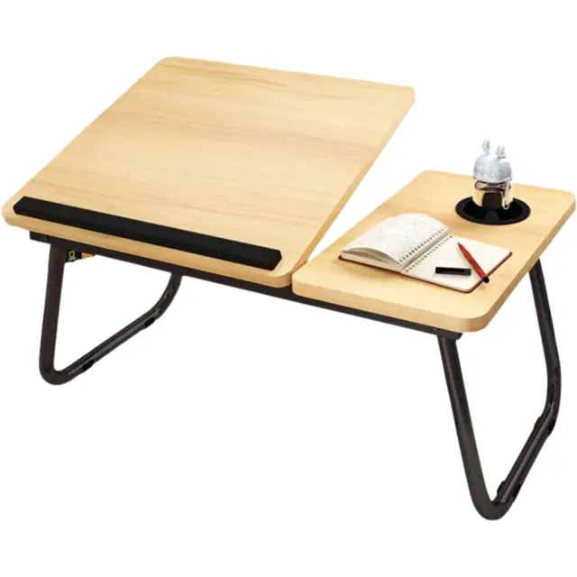 Smart Buy Products Laptoptafel Verstelbaar & Inklapbaar – Bedtafel / Banktafel – Houten Laptoptafeltje met Tablethouder & Bekerhouder – Ontbijt op Bed - Ontbijttafel walnoot