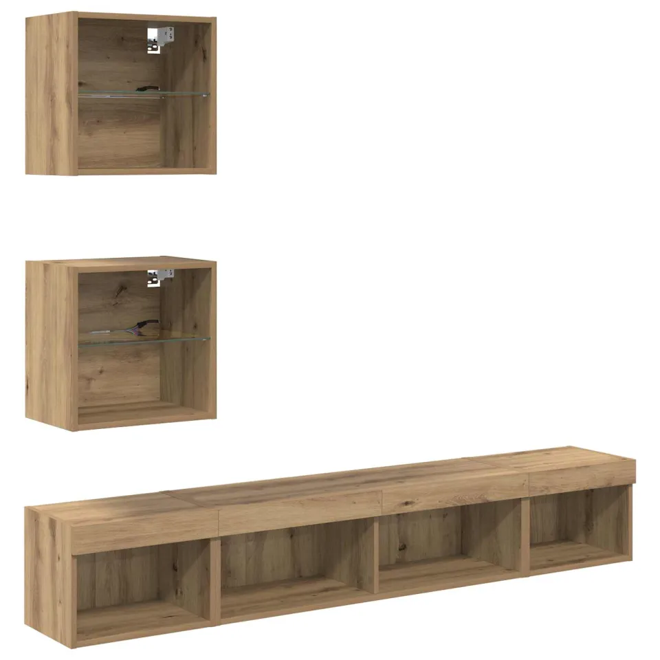 vidaXL TV Wand Eenheden met LED 5 st 100 x 30 x 30 cm Artisan Eiken, foto 3