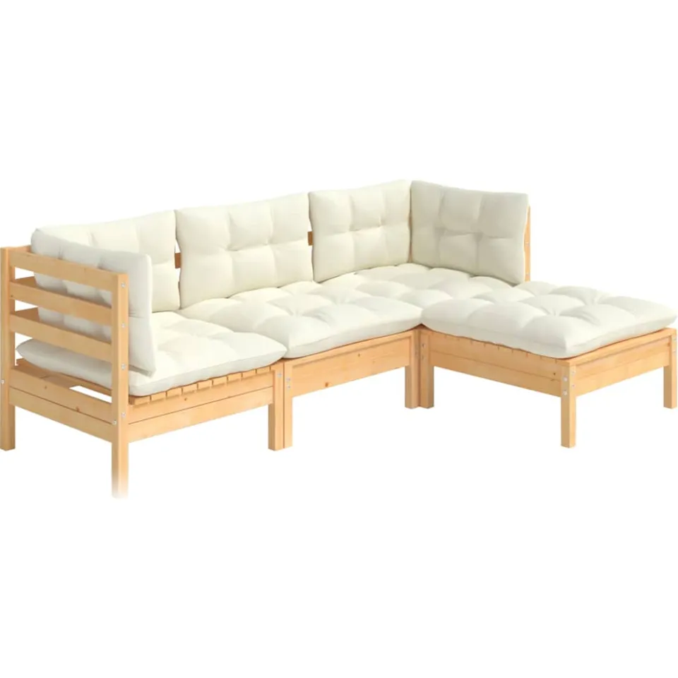 vidaXL 4-delige Loungeset met crèmekleurige kussens grenenhout, foto 2