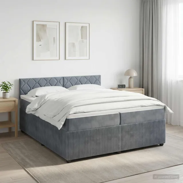 vidaXL Boxspringbed met matras Donkergrijs 200 x 200 cm Fluweel Blauw